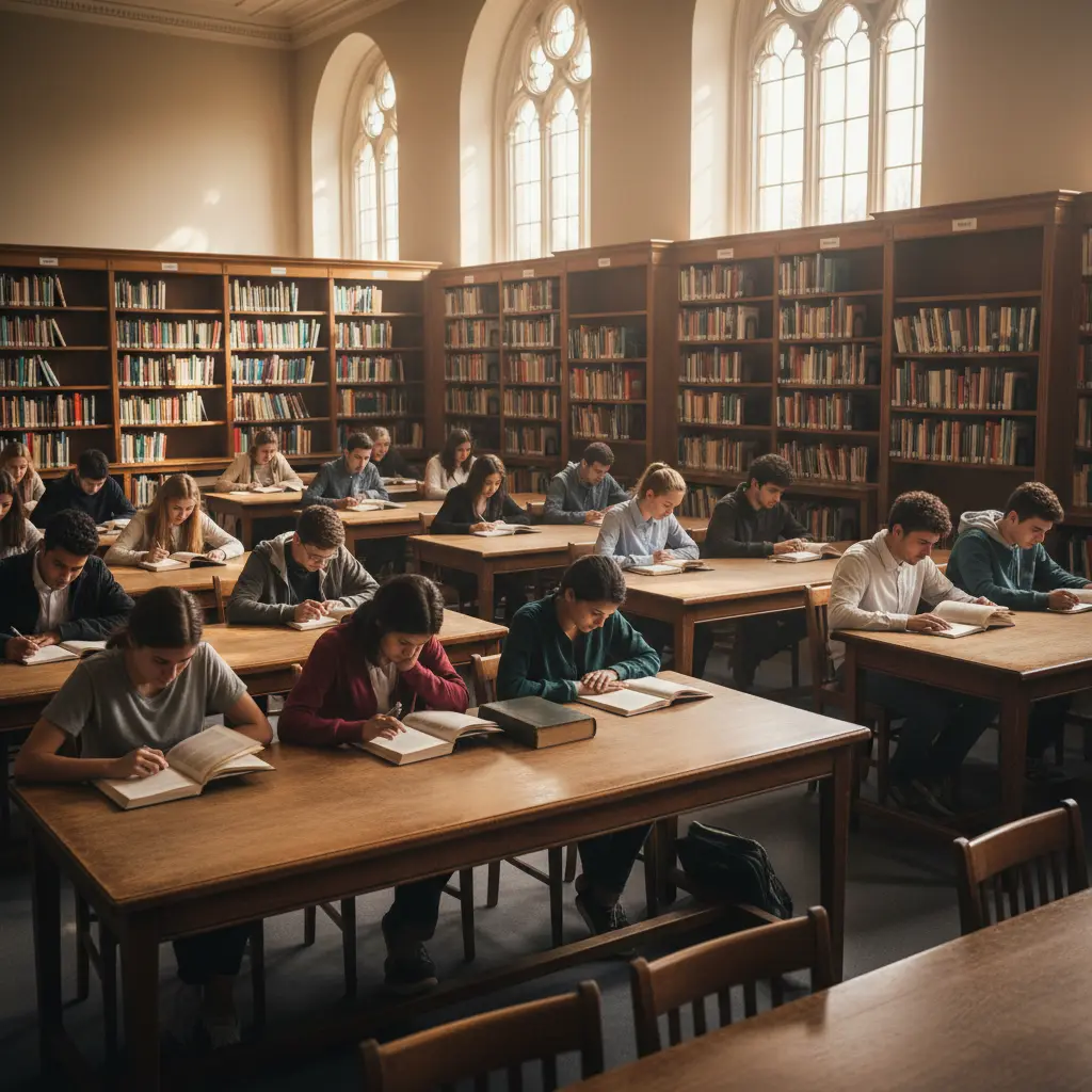 School library with students studying