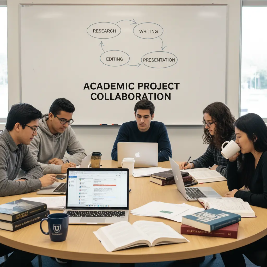 Students collaborating on group project at table