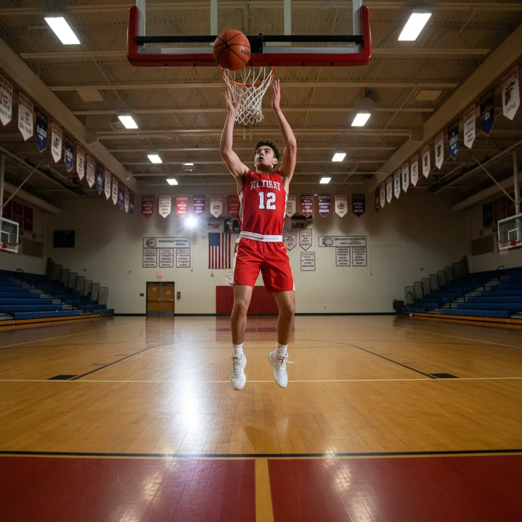 Basketball player shooting during school game